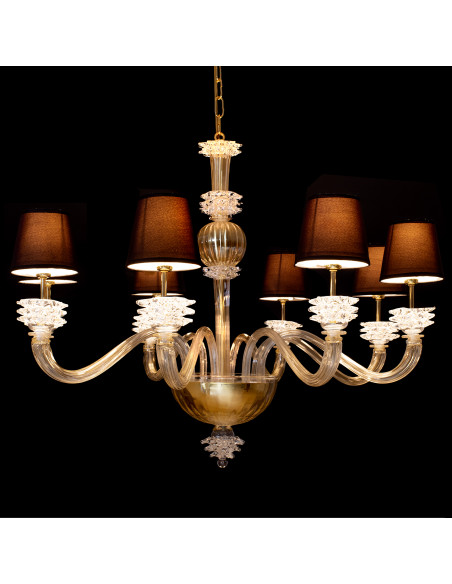 Murano glass chandelier with black lampshades black baground