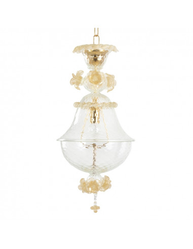 Murano glass pendant in crystal and gold lantern shape