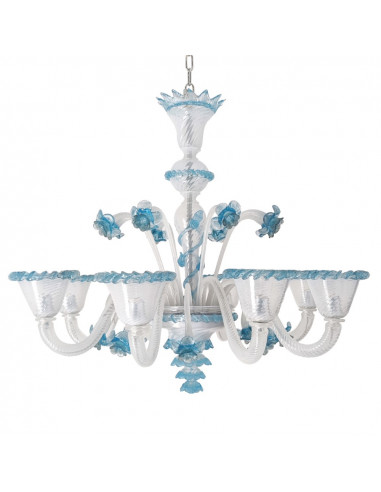 Lampadario murano in opalino azzurro Nemesi 8 luci